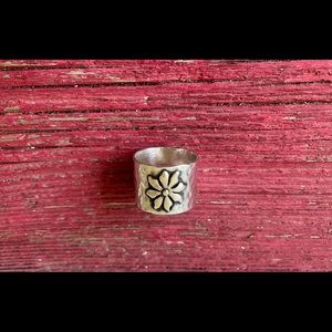Sterling silver hammered flower ring